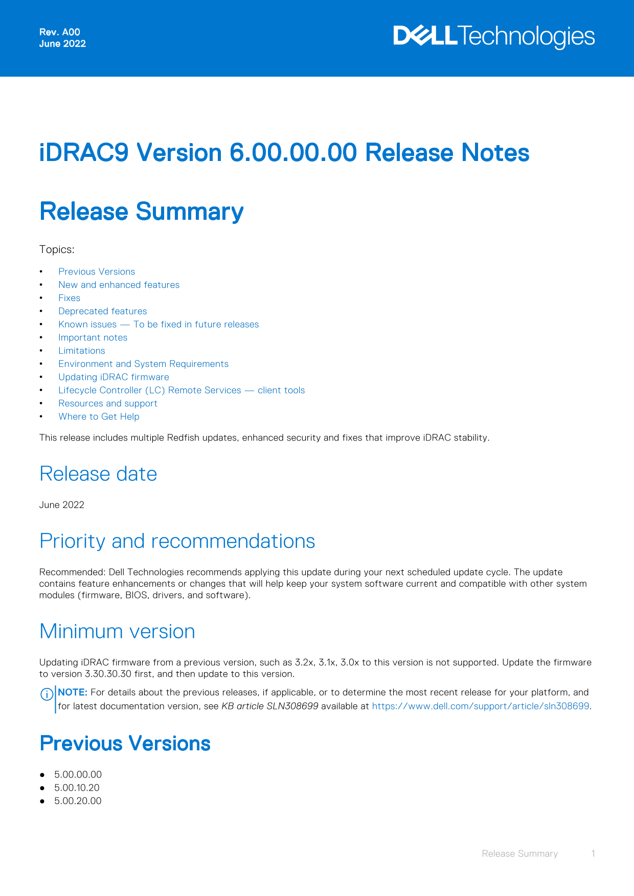 Dell iDRAC9 Version 6.00.00.00 Release Notes, Owner's Manual - Page 1