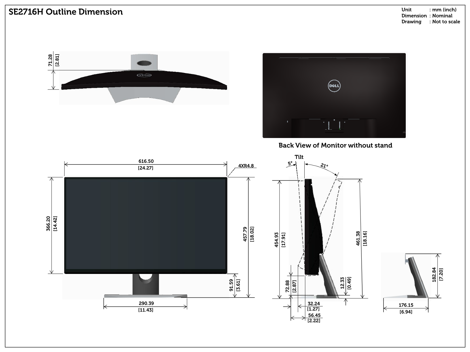 Dell SE2716H Outline Pattern Specifications & User Guide - Page 1