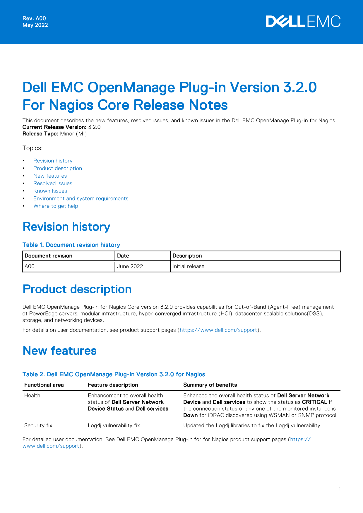 Dell EMC OpenManage Plug-in Version 3.2.0 for Nagios Core Release Notes - Page 1