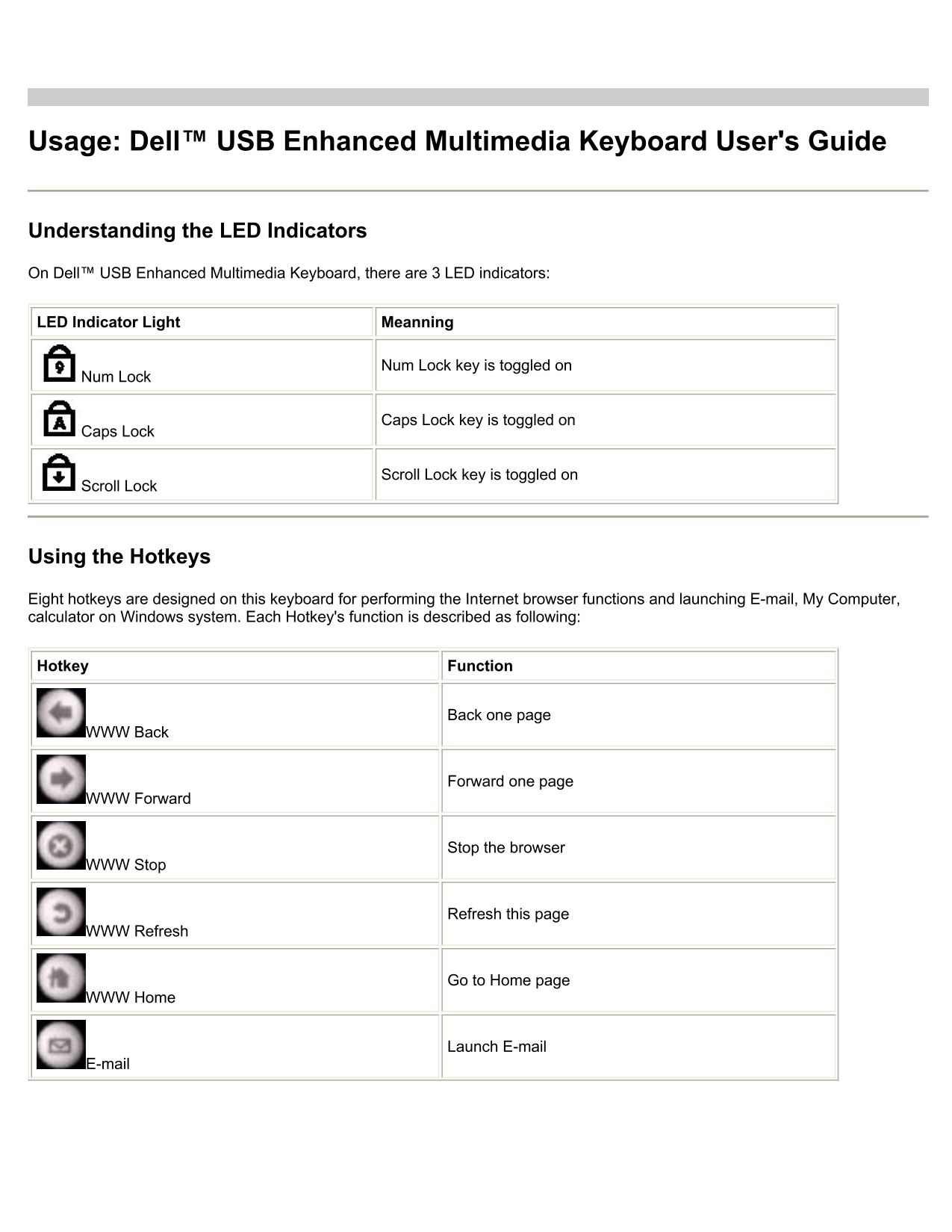 Dell USB Enhanced Multimedia Keyboard User Guide - Page 1
