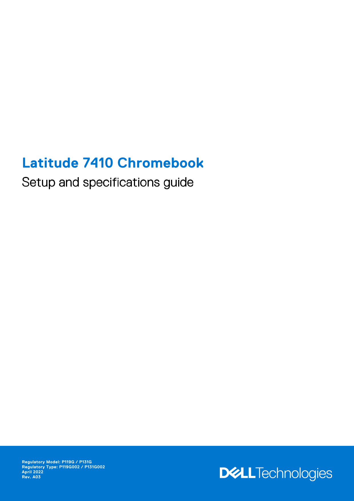 Dell Latitude 7410 Chromebook Setup Guide and Specifications Document - Page 1