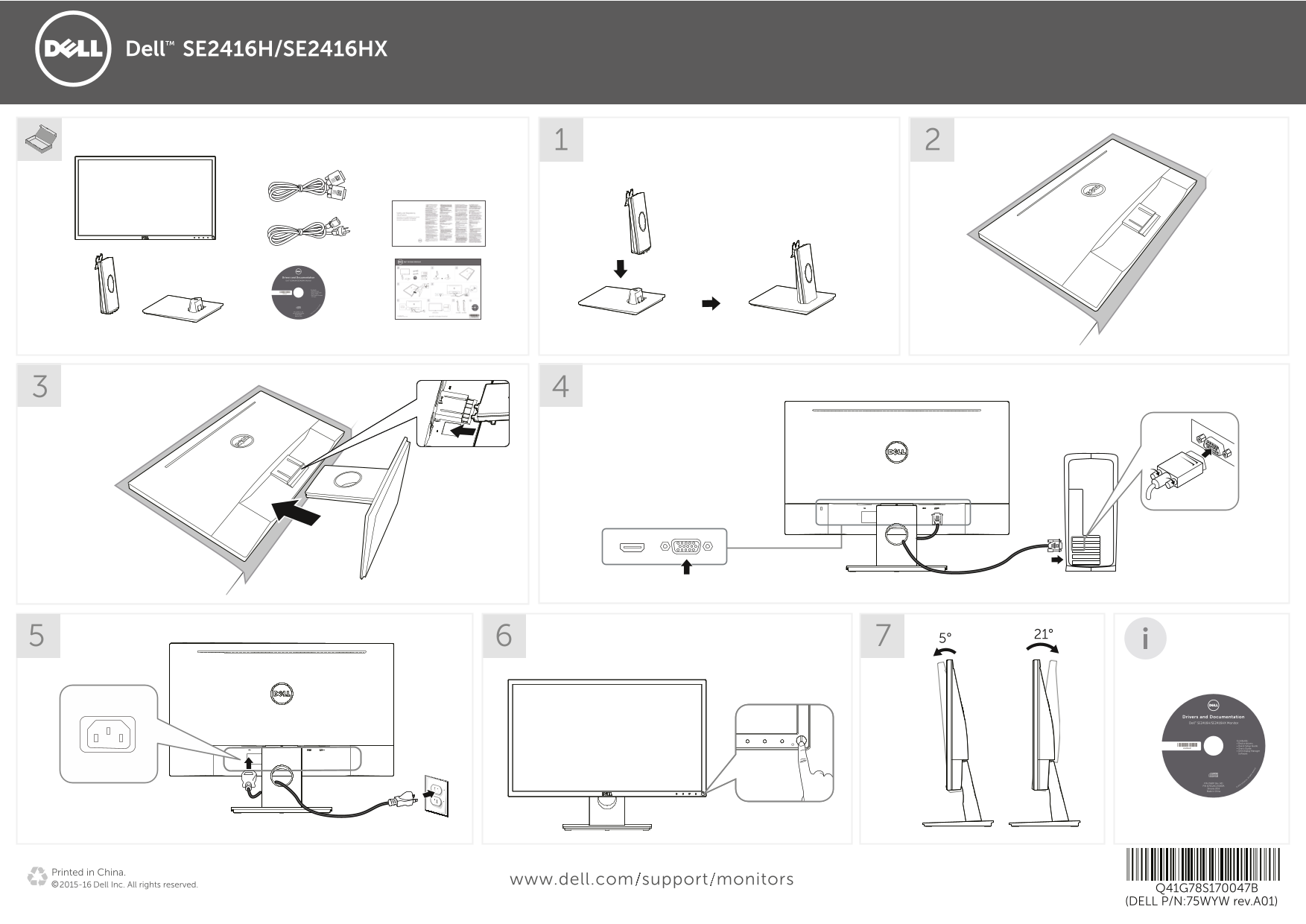 Dell SE2416H Quick User Guide - Page 1