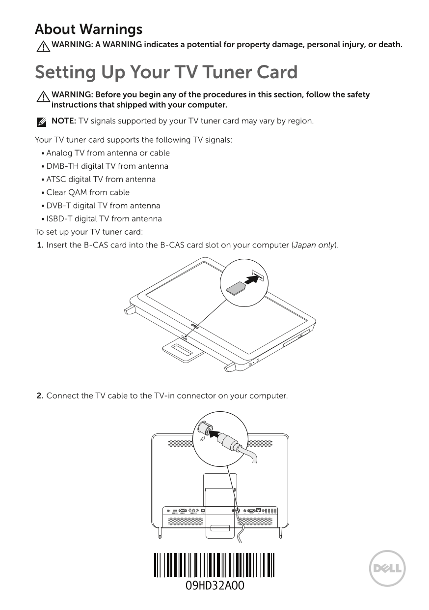 Dell Inspiron One 2320 Set Up Your TV Tuner - Page 1