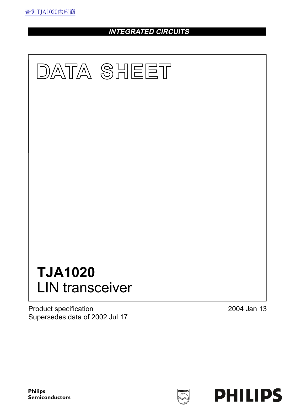 Philips TJA1020 Data Sheet - Page 1