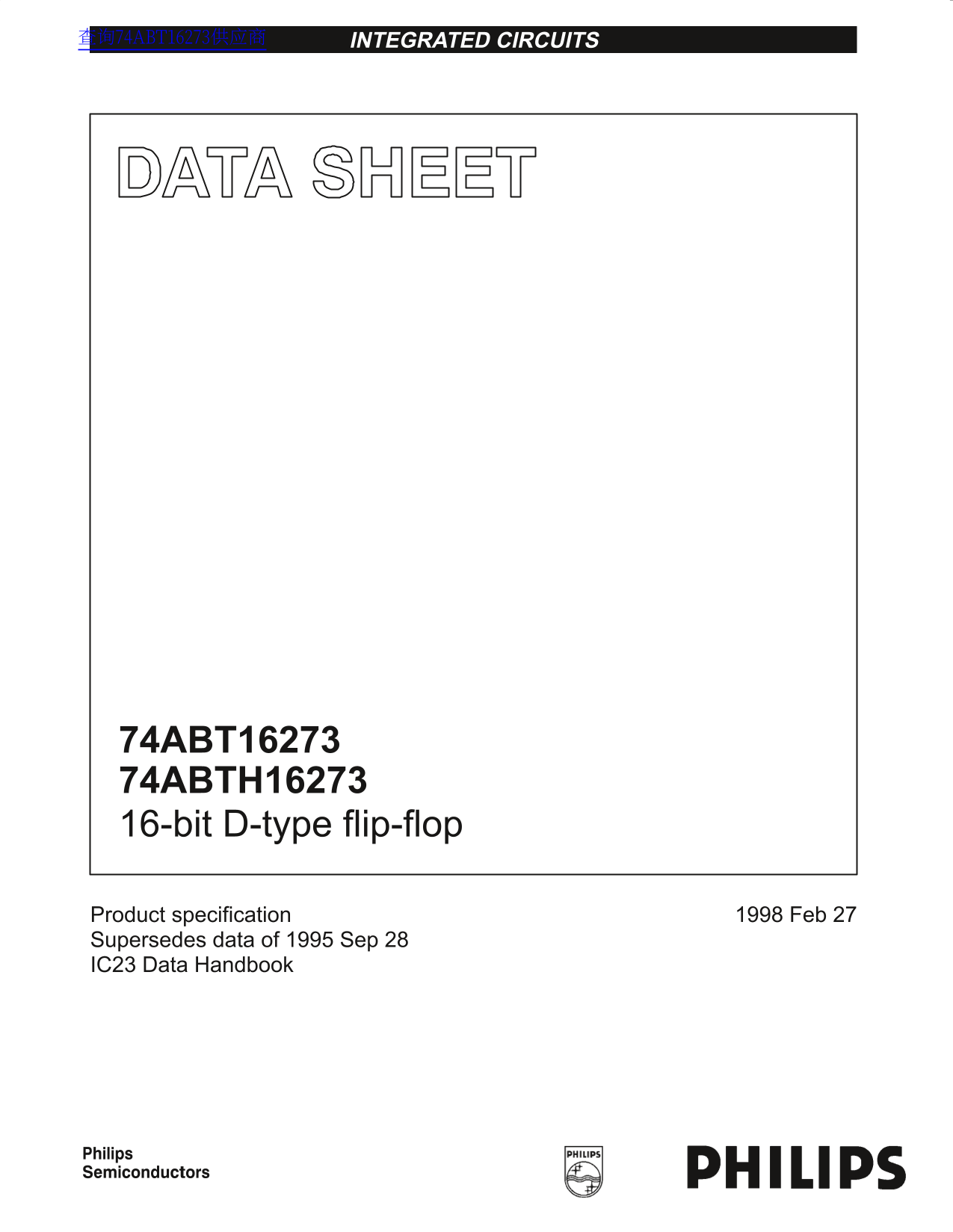 PHILIPS 74ABT16273 74ABTH16273 16-bit D-type Flip-Flop Data Sheet User Manual - Page 1