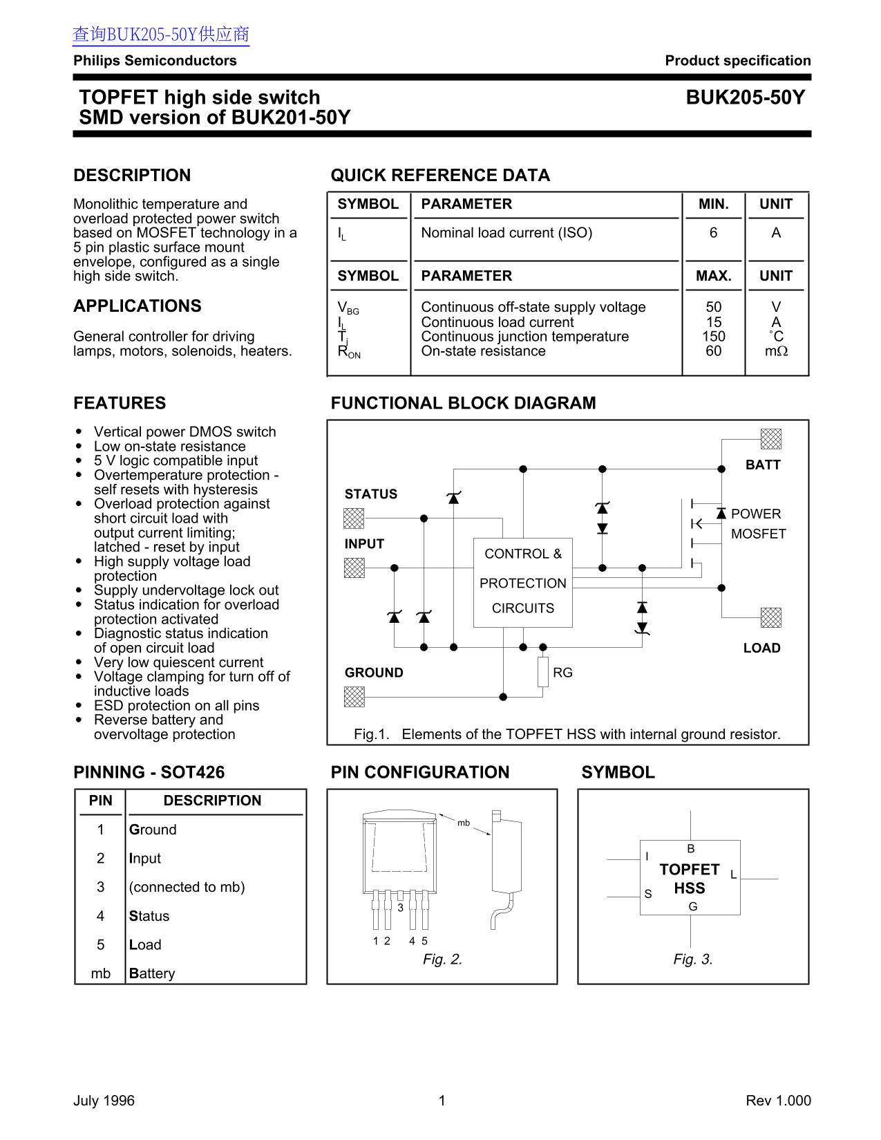 PHILIPS BUK205-50Y Data Sheet User Guide - Page 1