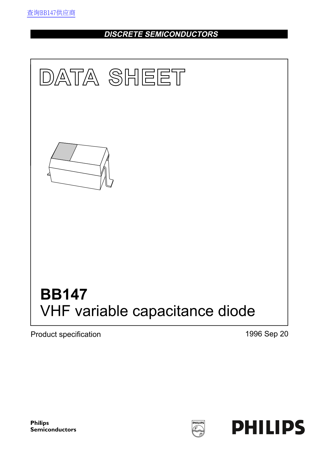 PHILIPS BB147 VHF Variable Capacitance Diode Data Sheet User Manual - Page 1
