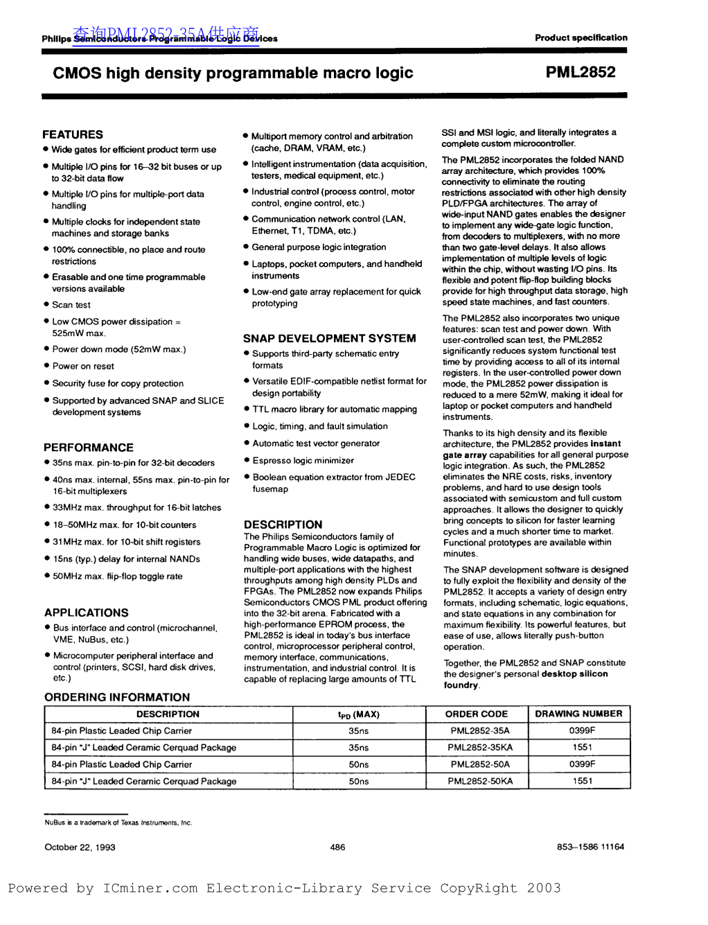 Philips Semiconductor PML2852 Data Sheet - Page 1