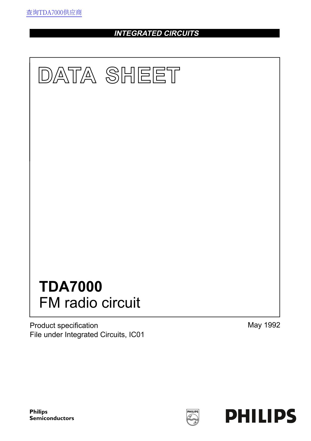 PHILIPS TDA7000 Data Sheet - Page 1