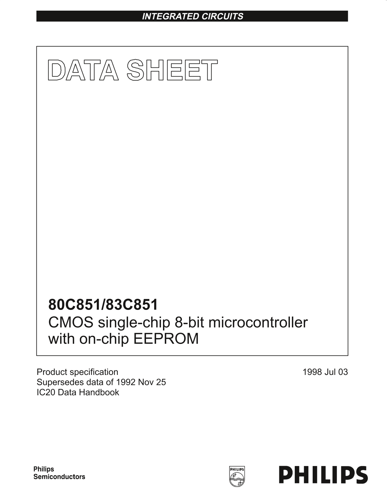 Philips 80C851 83C851 Data Sheet - Page 1