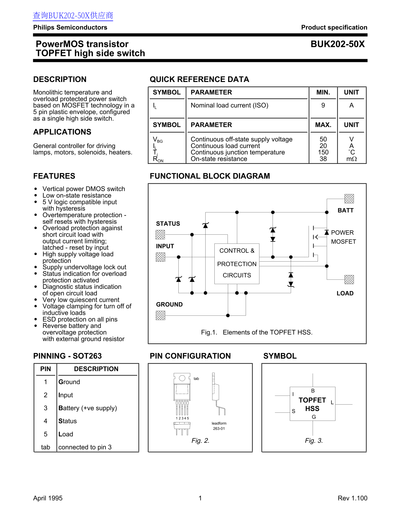 PHILIPS BUK202-50X Data Sheet - Page 1