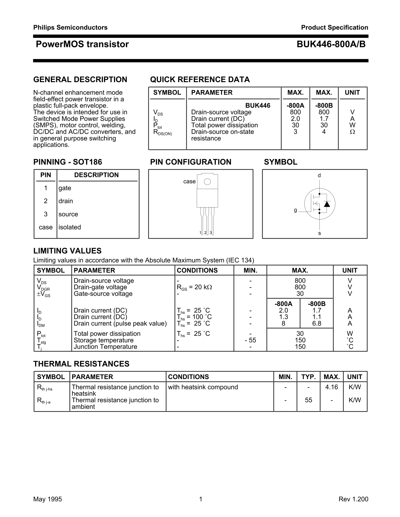 Philips Semiconductors BUK446-800A B Data Sheet - Page 1