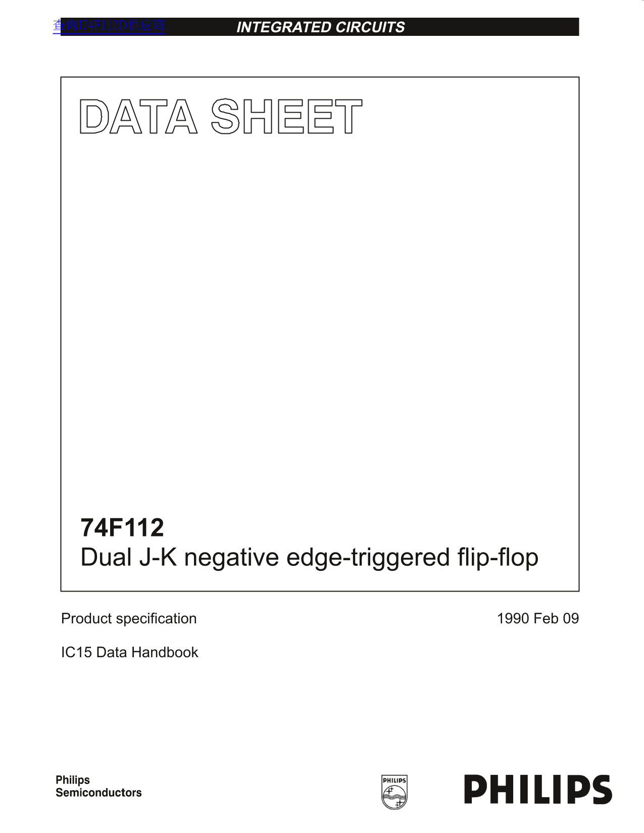Philips 74F112 Dual J-K Negative Edge-Triggered Flip-Flop Data Manual - Page 1