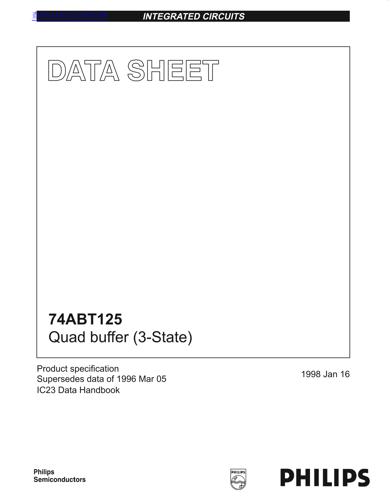 Philips 74ABT125 Quad buffer (3-State) Data Handbook - Page 1