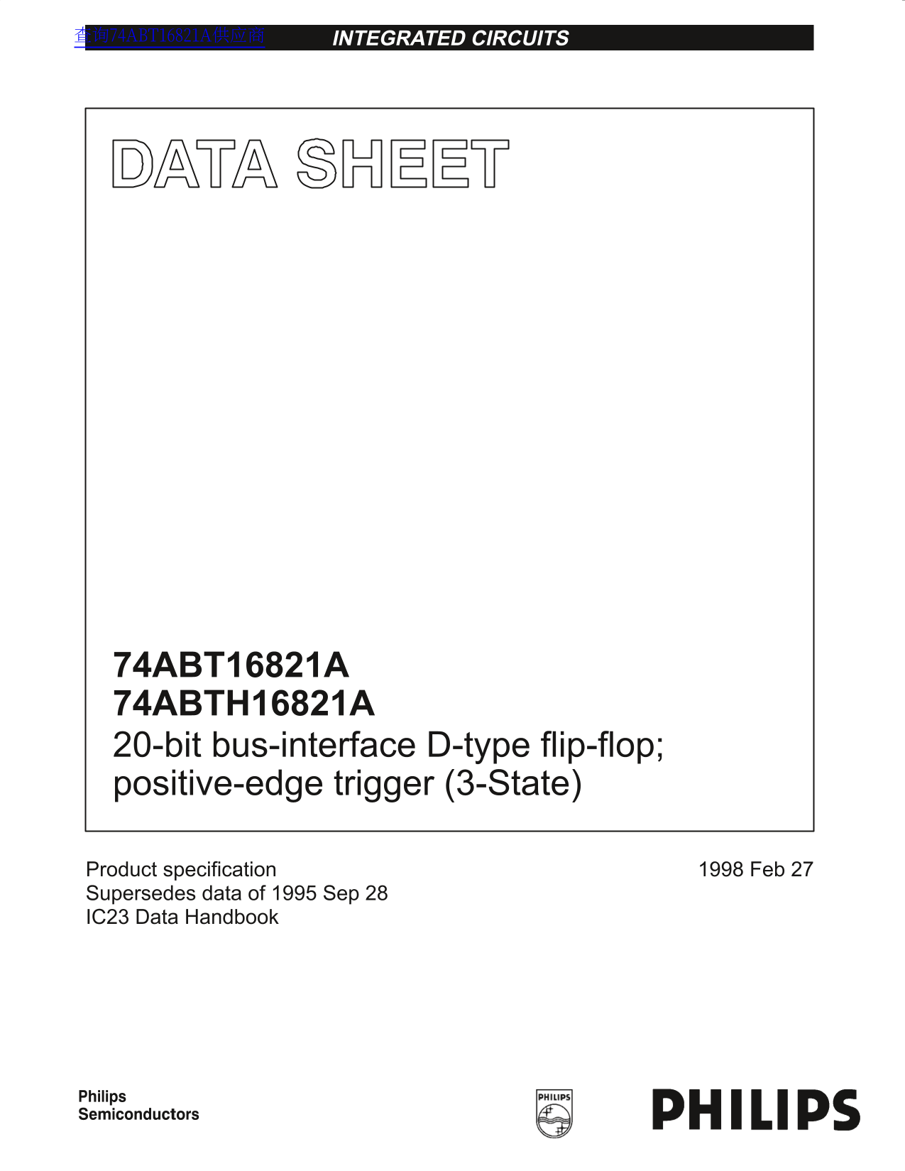 PHILIPS 74ABT16821A 74ABTH16821A 20-bit bus-interface D-type flip-flop; positive-edge trigger (3-State) Data Sheet Manual User Guide - Page 1