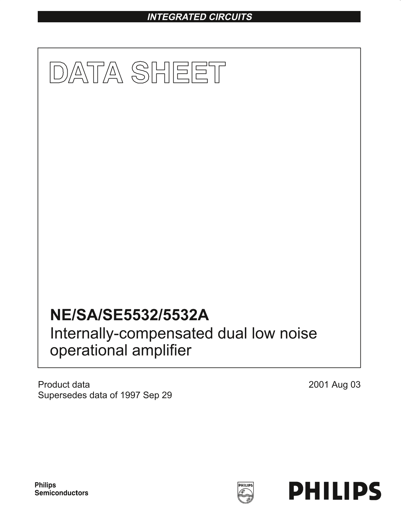 PHILIPS NE SA SE5532 5532A Internally-compensated dual low noise operational amplifier Data Sheet User Manual - Page 1