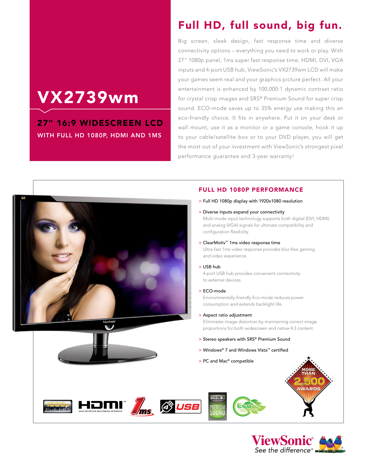 User Guide and Manual for VX2739wm - Dell OptiPlex/Inspiron/Vostro Series - Page 1