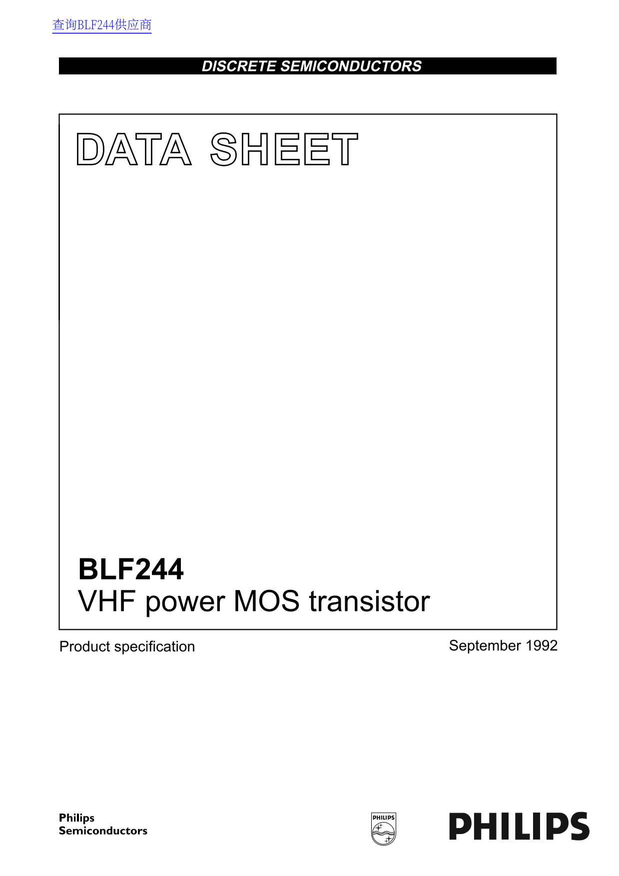 PHILIPS BLF244 Data Sheet - Page 1