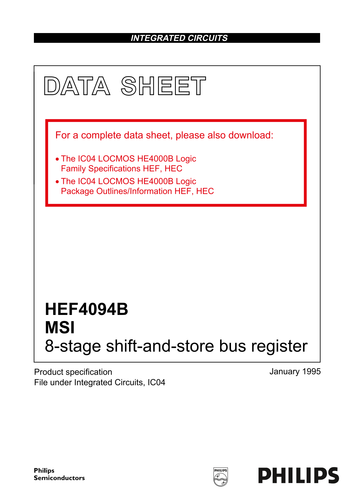 Philips HEF4094B Data Sheet/Manual - Page 1