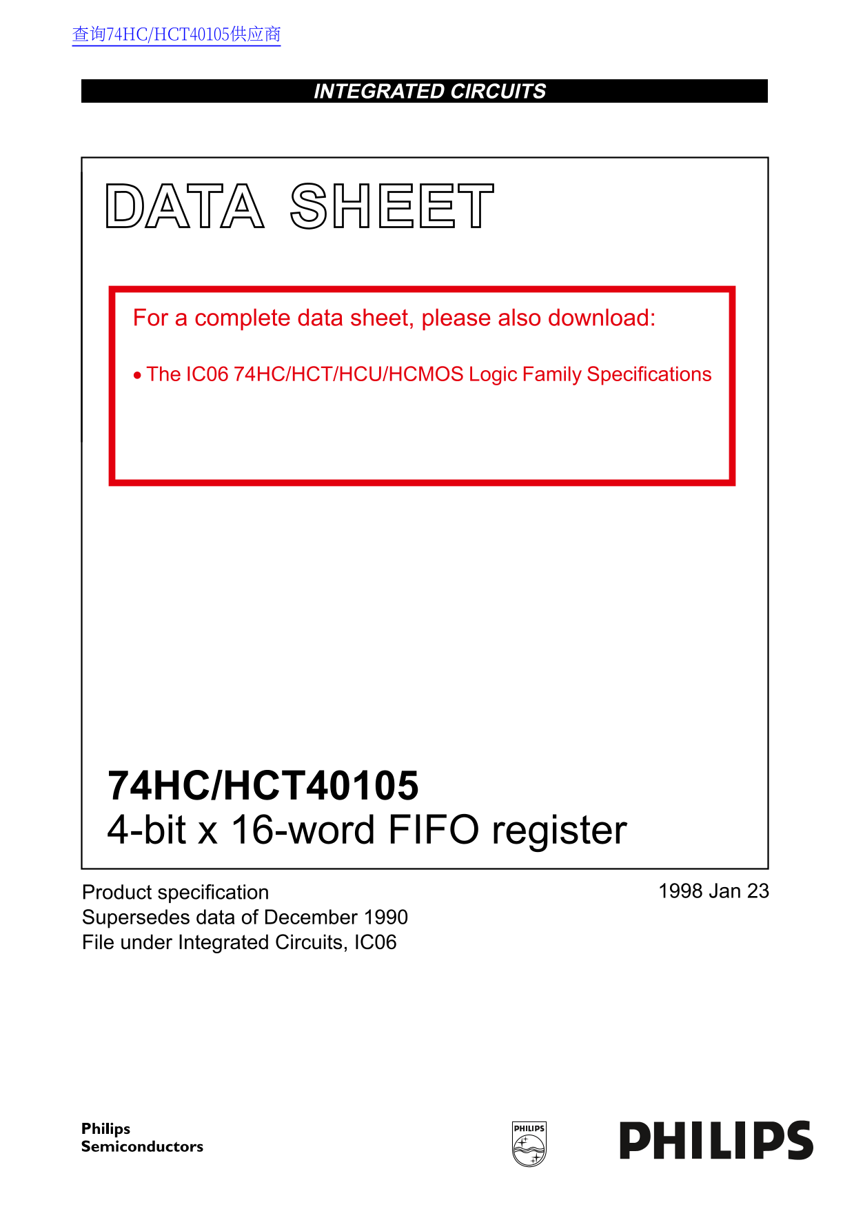 PHILIPS 74HC HCT40105 Data Sheet - Page 1