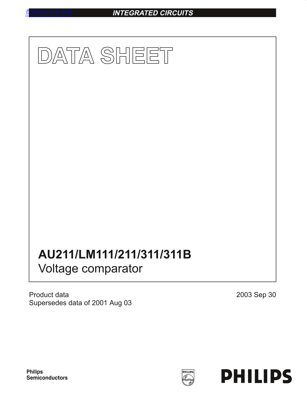 PHILIPS AU211 LM111 211 311 311B Voltage Comparator User's Manual - Page 1