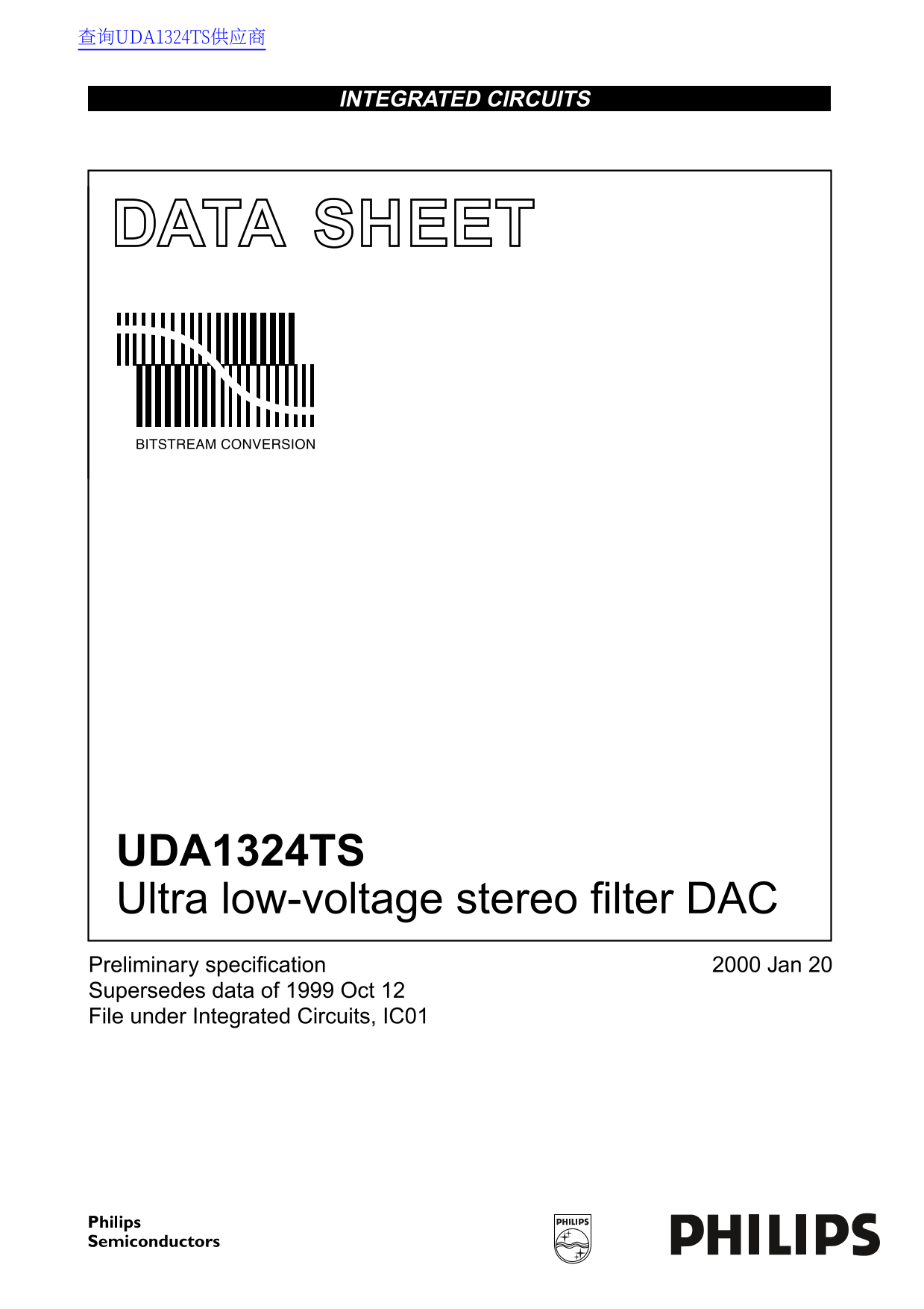 Philips UDA1324TS Data Sheet - Page 1