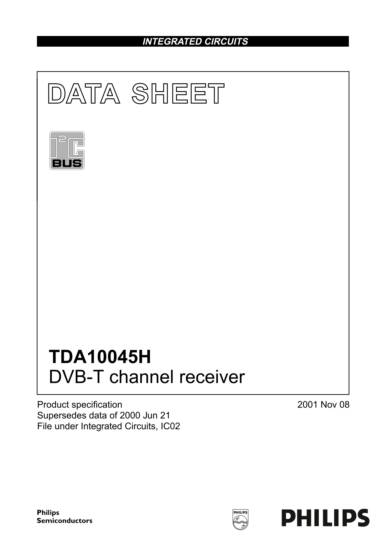 Philips TDA10045H DVB-T Channel Receiver Specifications Data Sheet User Manual - Page 1