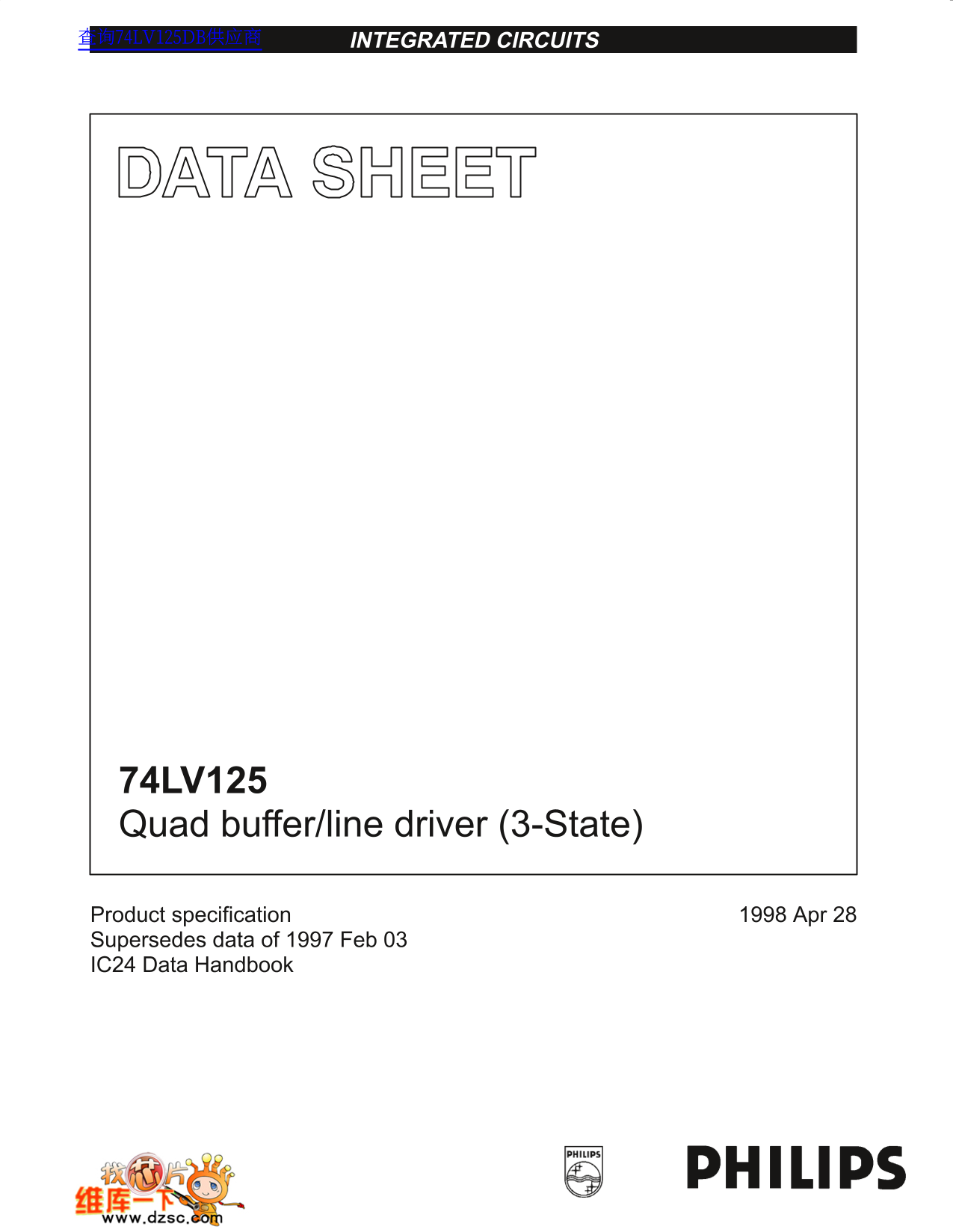 Philips 74LV125 Quad Buffer Line Driver (3-State) Data Sheet User Manual - Page 1