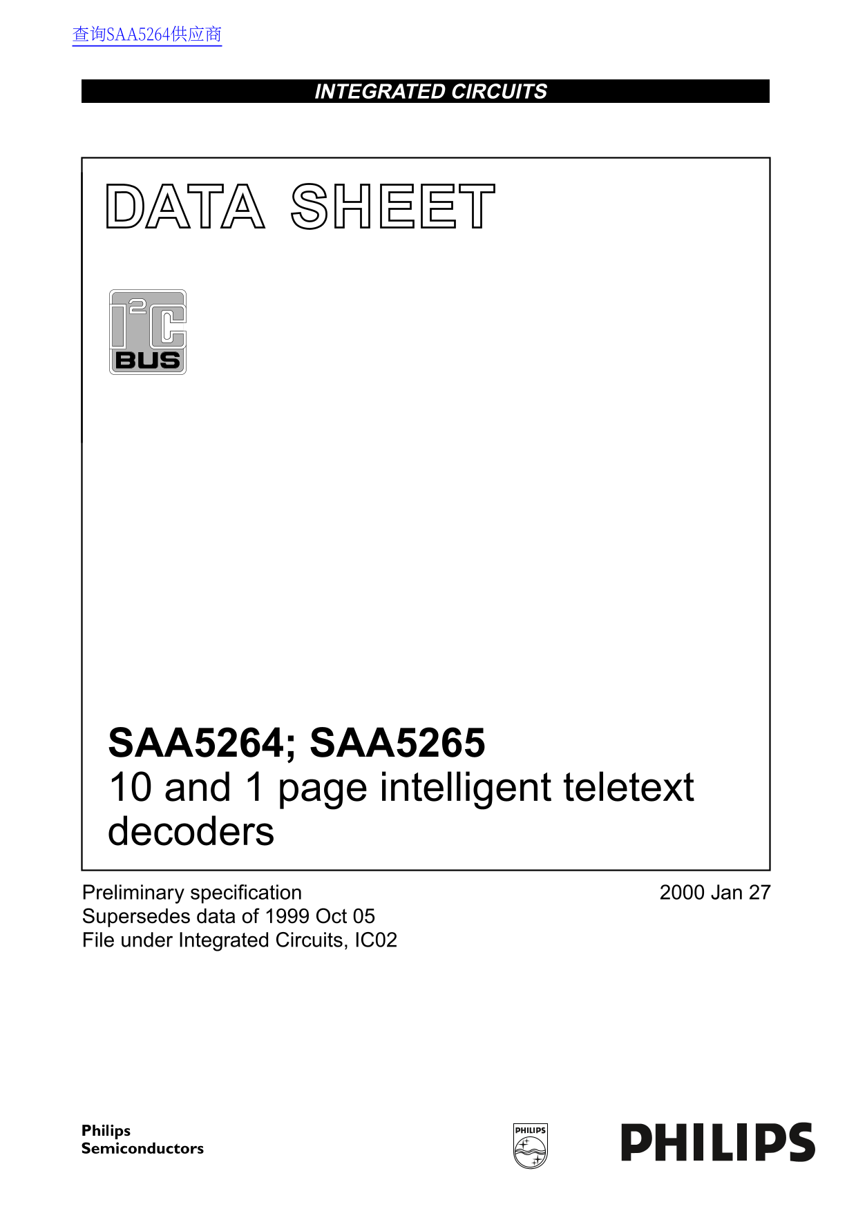 Philips SAA5264 SAA5265 Intelligent Teletext Decoders - Page 1