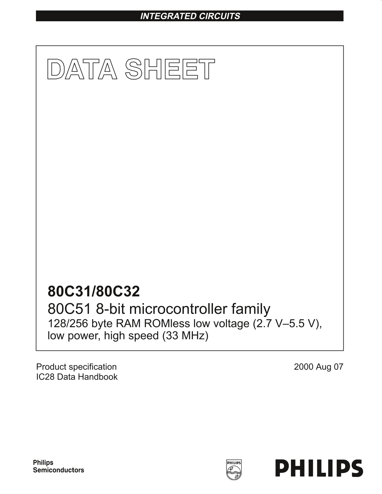 Philips 80C31 80C32 Data Sheet - Page 1
