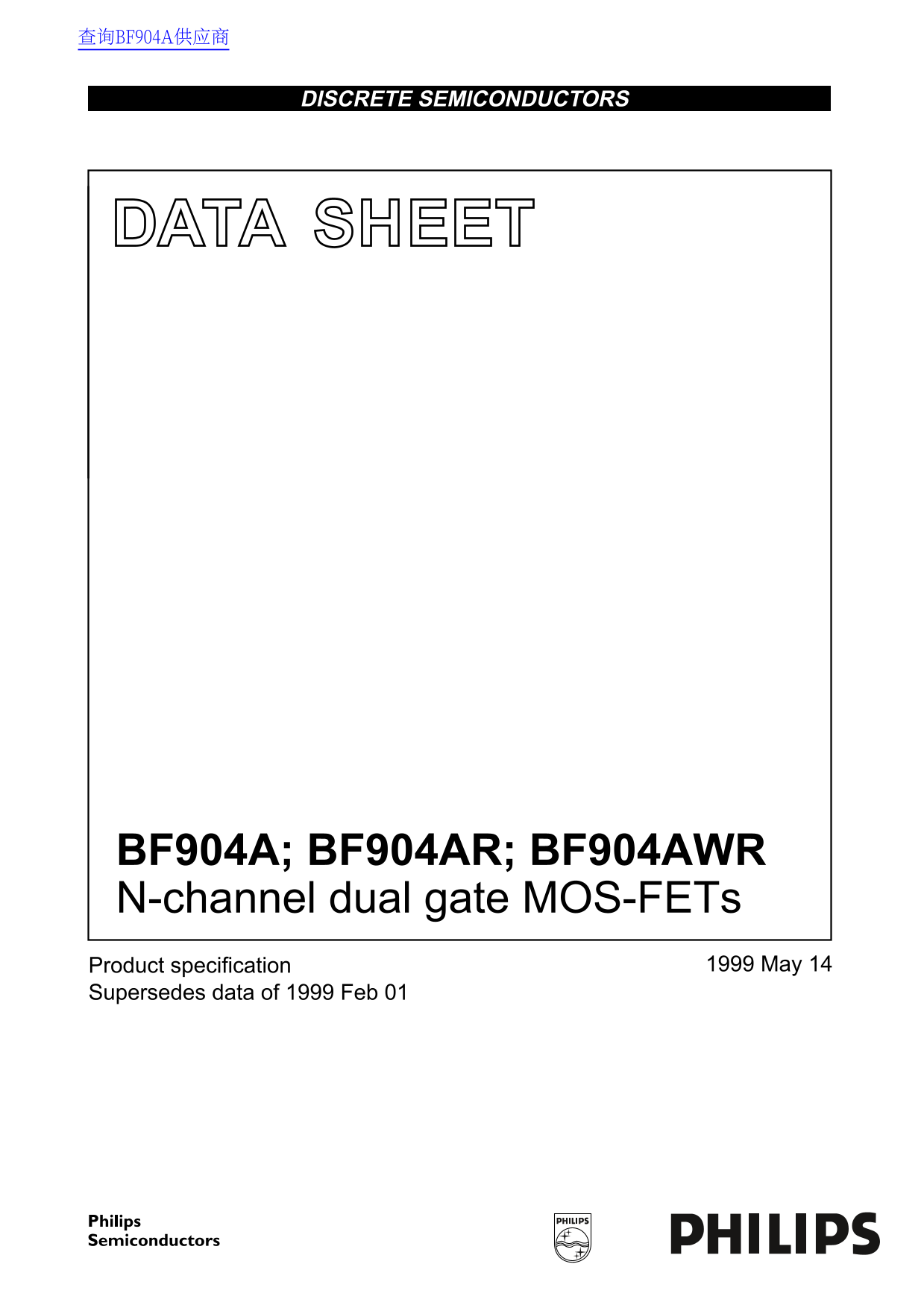 Philips BF904A; BF904AR; BF904AWR Data Sheet - Page 1