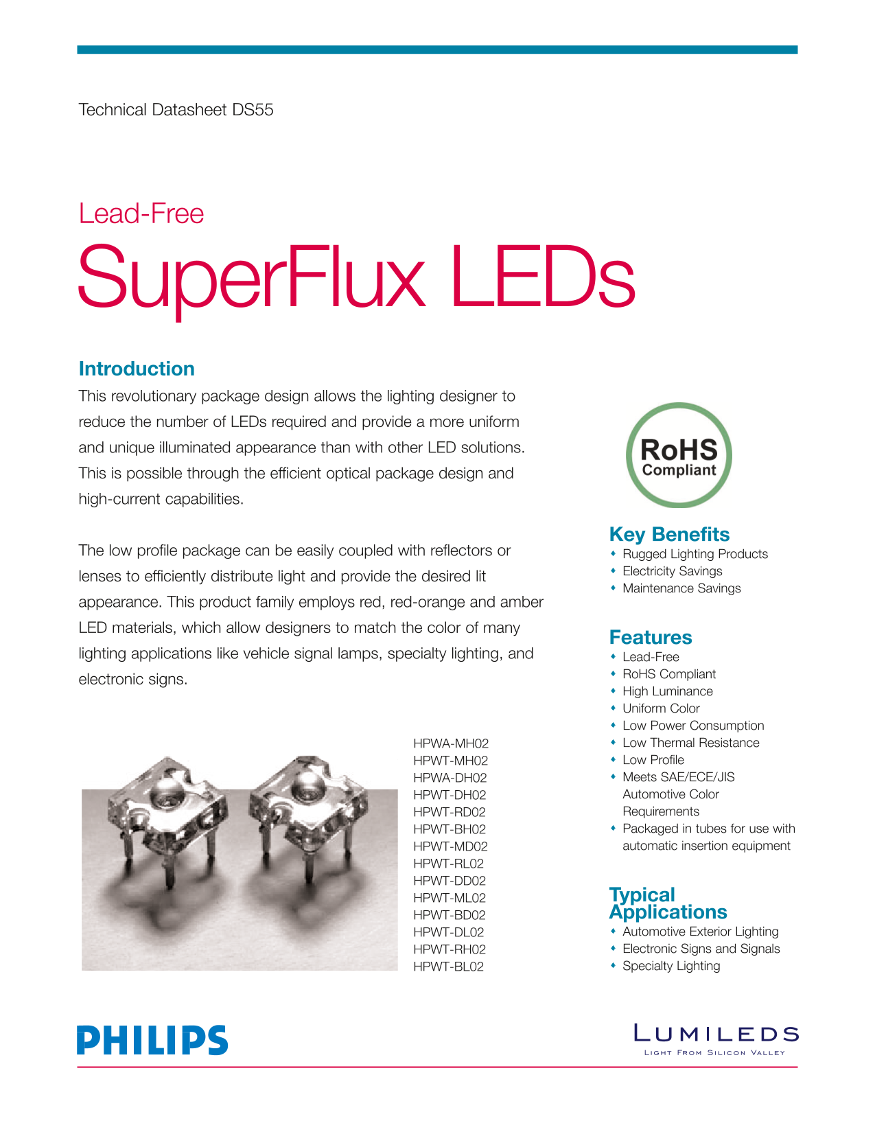 PHILIPS Technical Datasheet DS55 Lead SuperFlux LEDs - Page 1