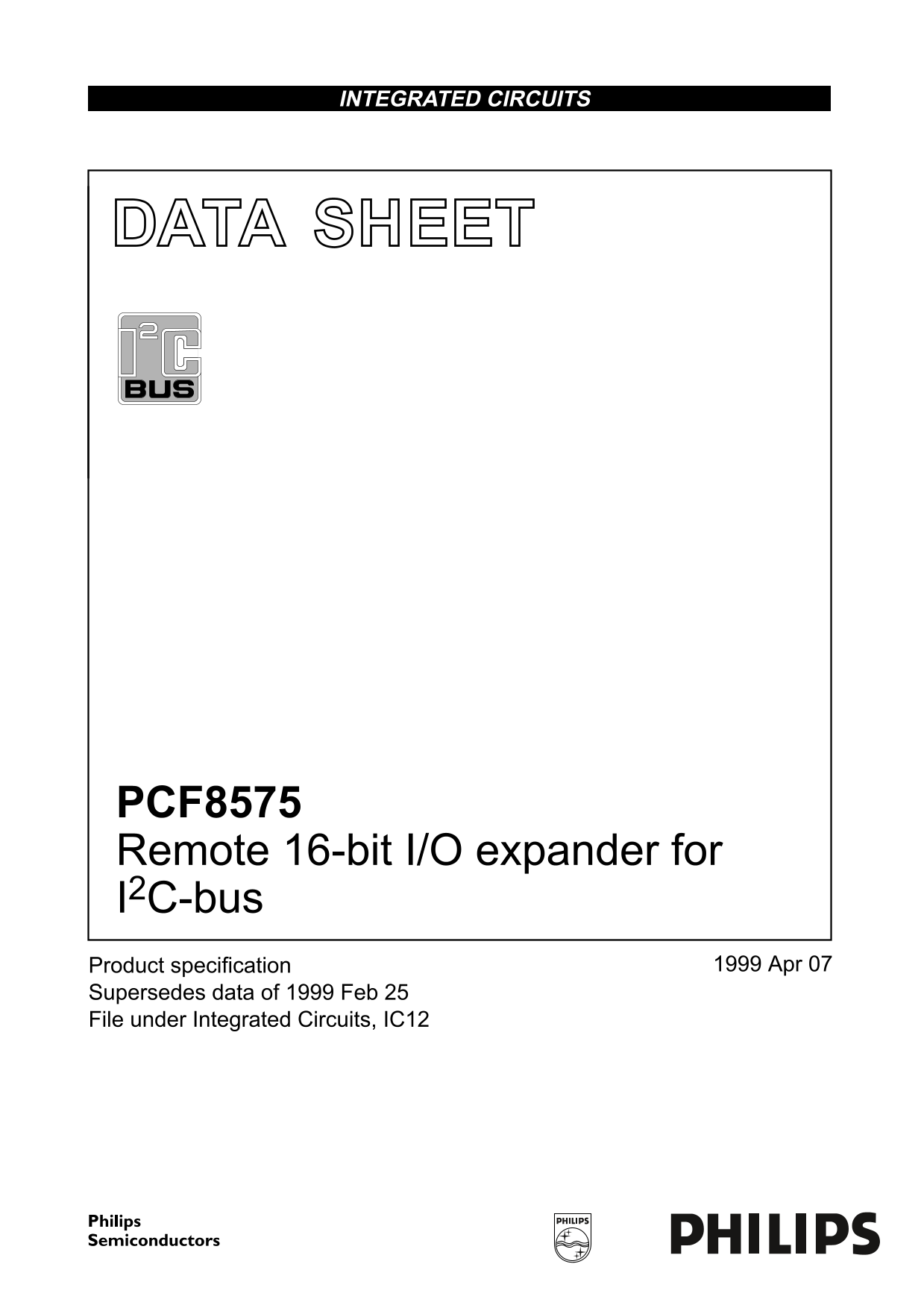 PHILIPS PCF8575 Remote 16-bit I/O Expander for I2C-Bus User Manual - Page 1