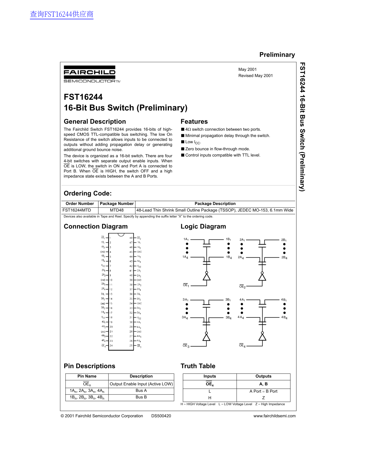 Fairchild FST16244 Data Handbook - Page 1