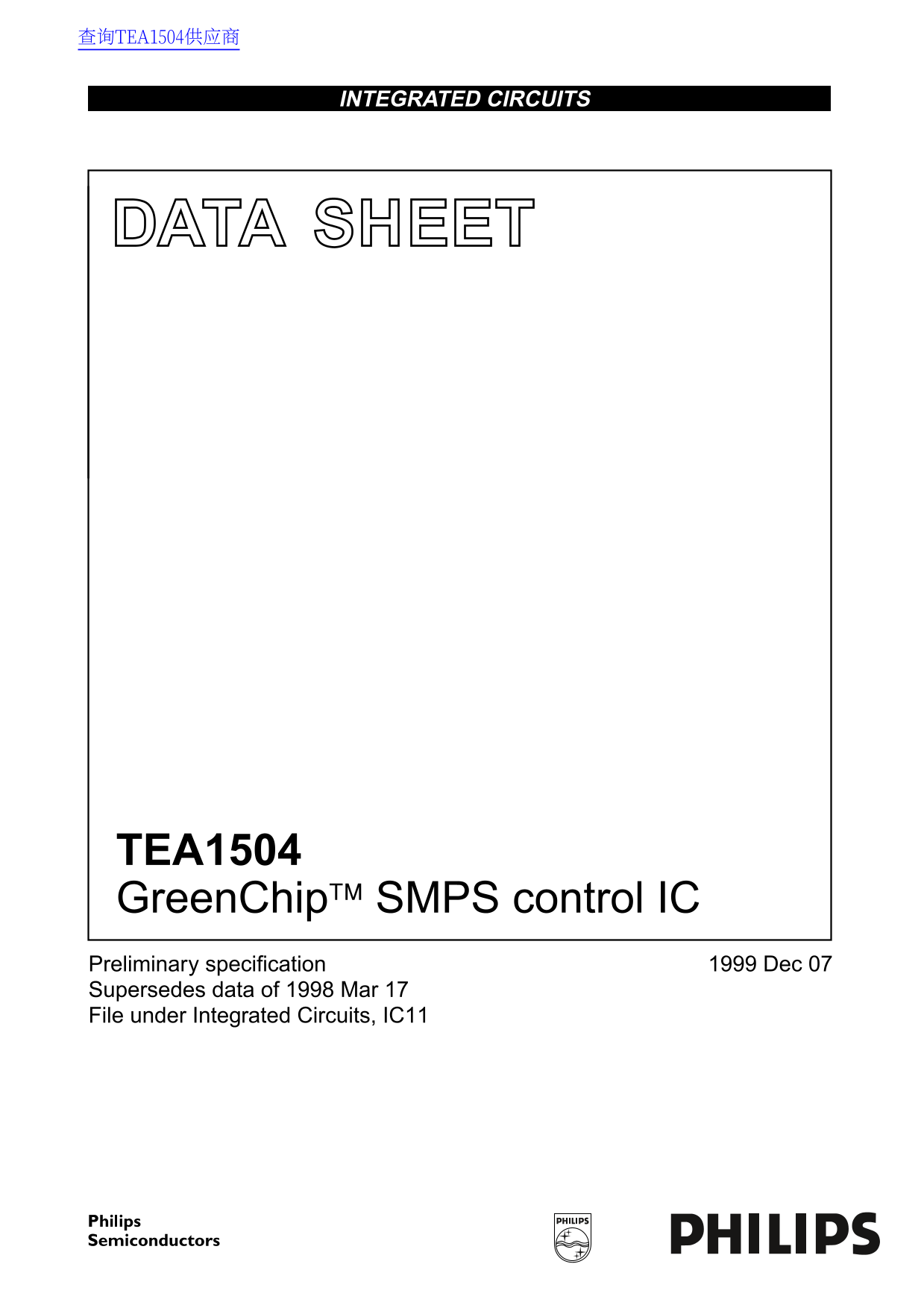 Philips TEA1504 Data Sheet - Page 1