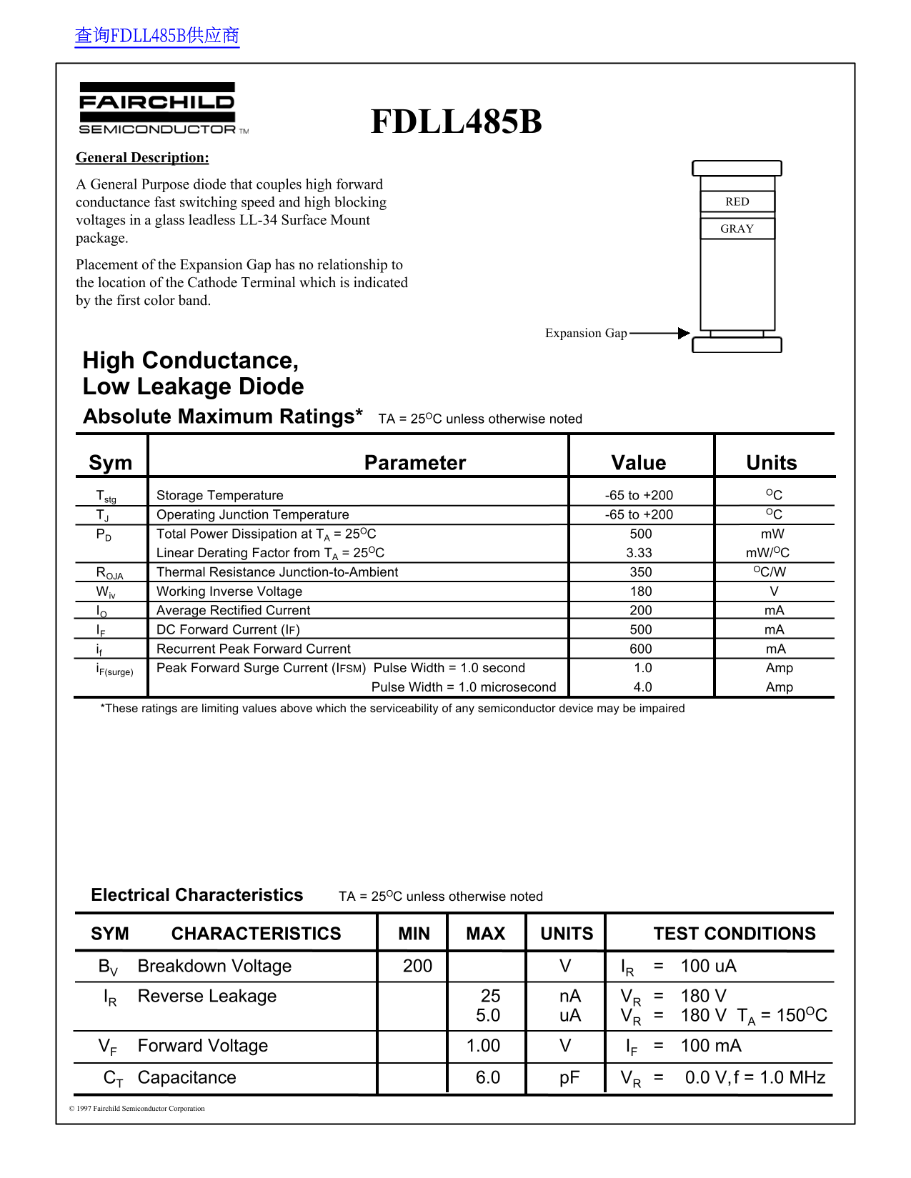 Fairchild FDLL485B Data Handbook - Page 1