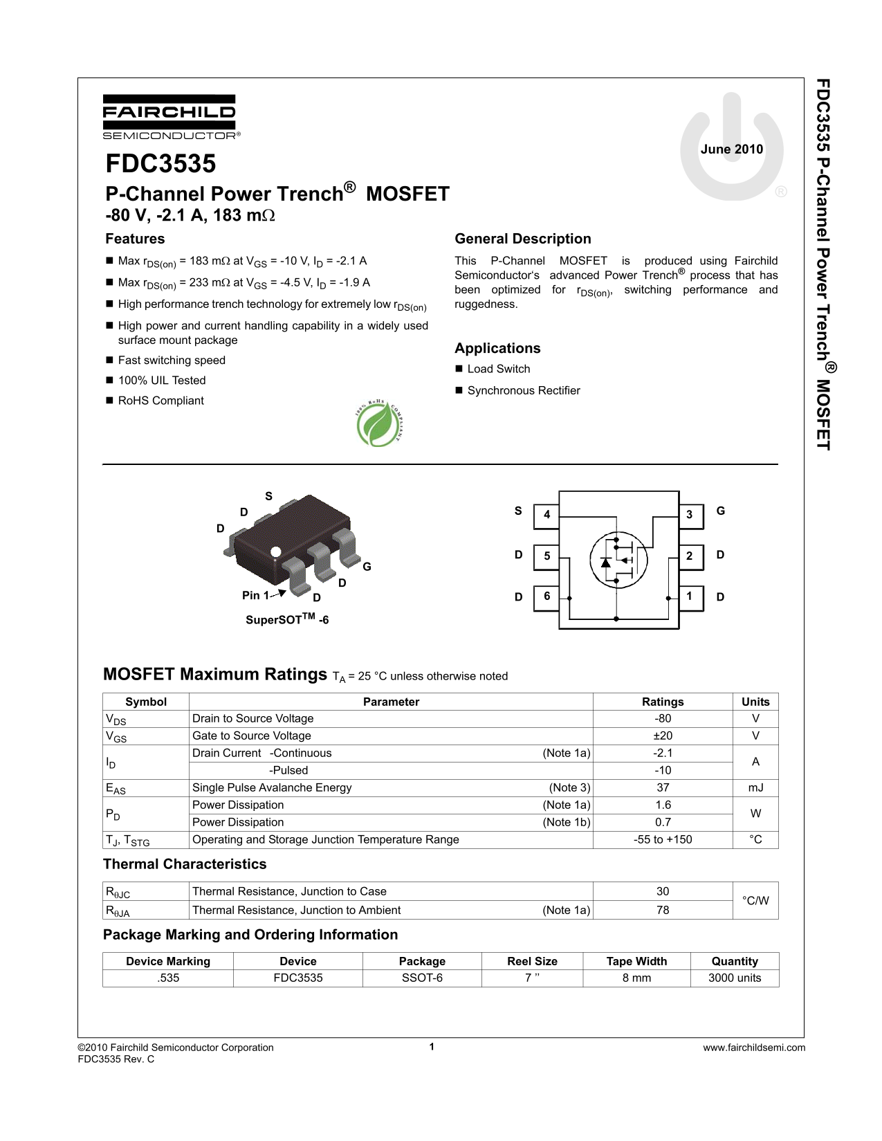 Fairchild FDC3535 Product Specifications Sheet - Page 1
