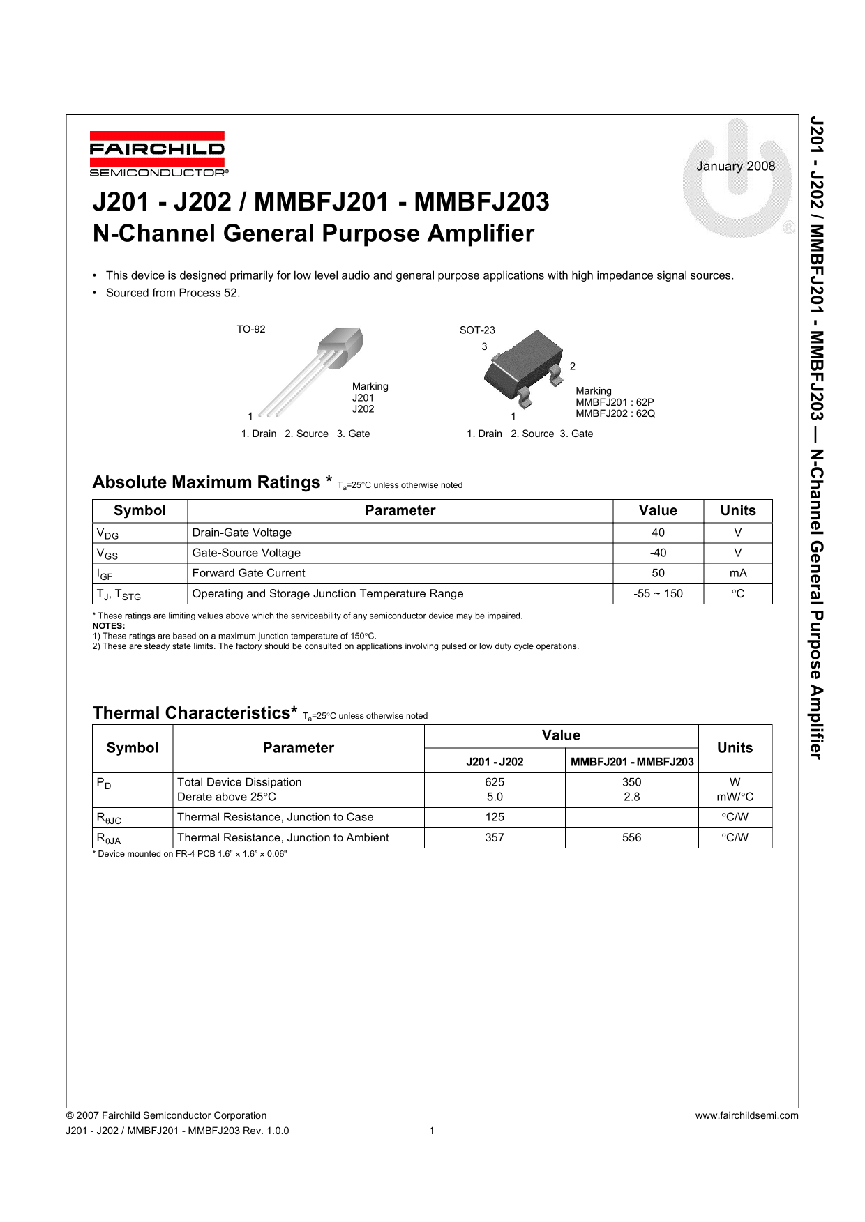 Fairchild MMBFJ202 Product Specifications - Page 1