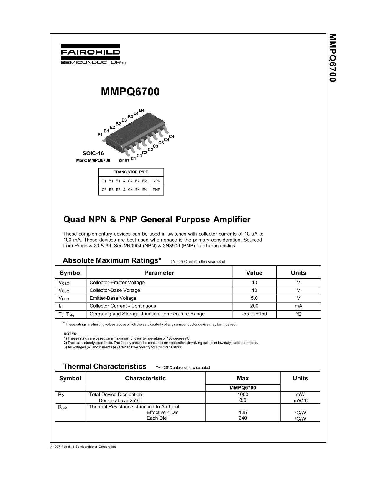 Fairchild MMPQ6700 Quad NPN Data Handbook - Page 1
