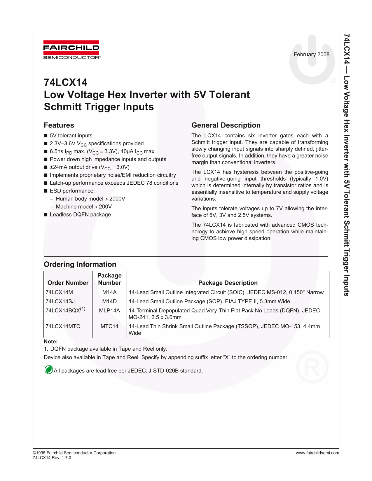Fairchild 74LVC14 Data Handbook - Page 1