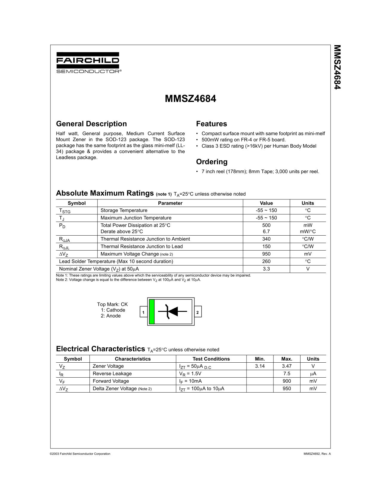 Fairchild MMSZ4684 Data Handbook - Page 1