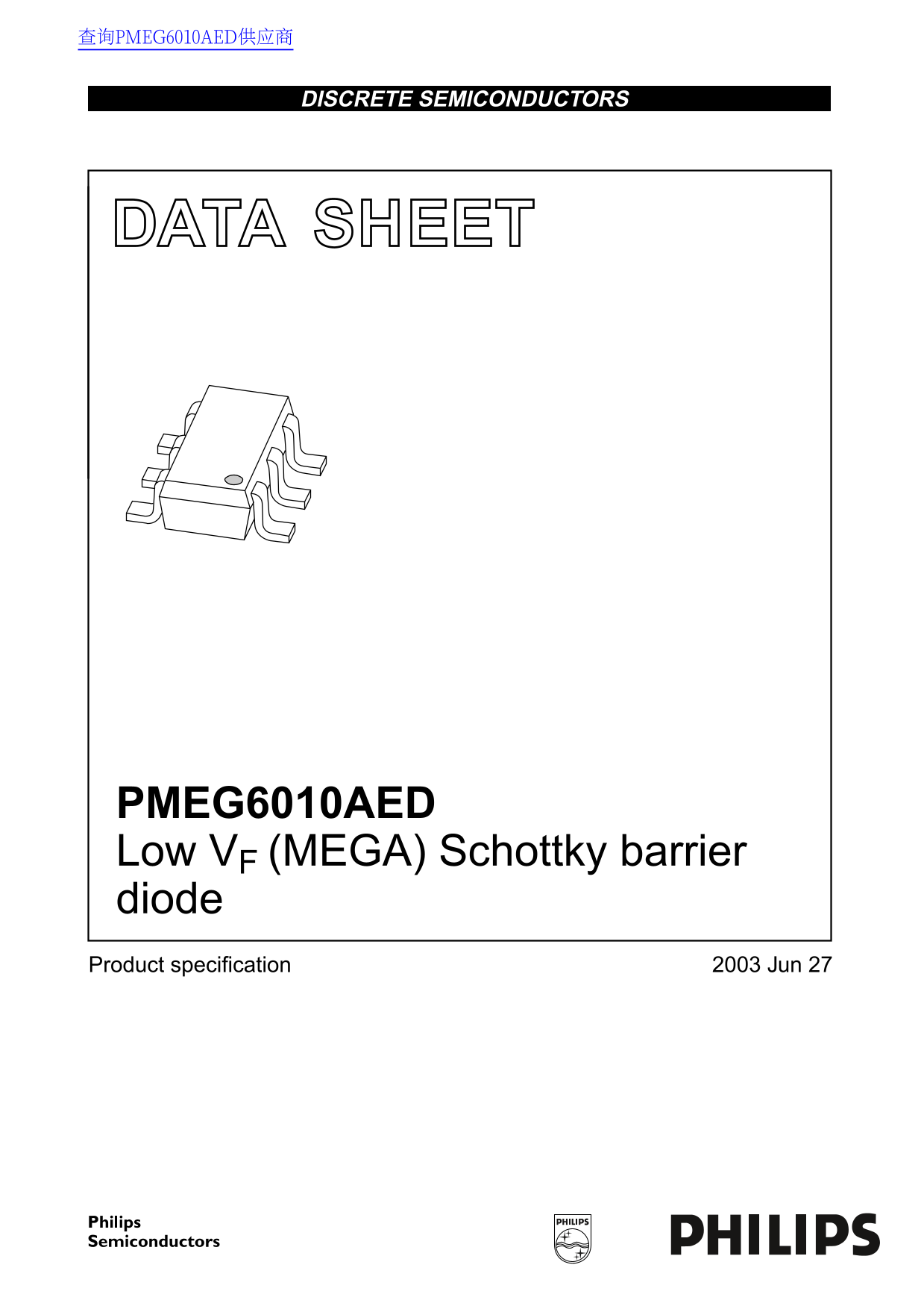 PHILIPS PMEG6010AED Low VF MEGA Schottky Barrier Diode Data Manual - Page 1