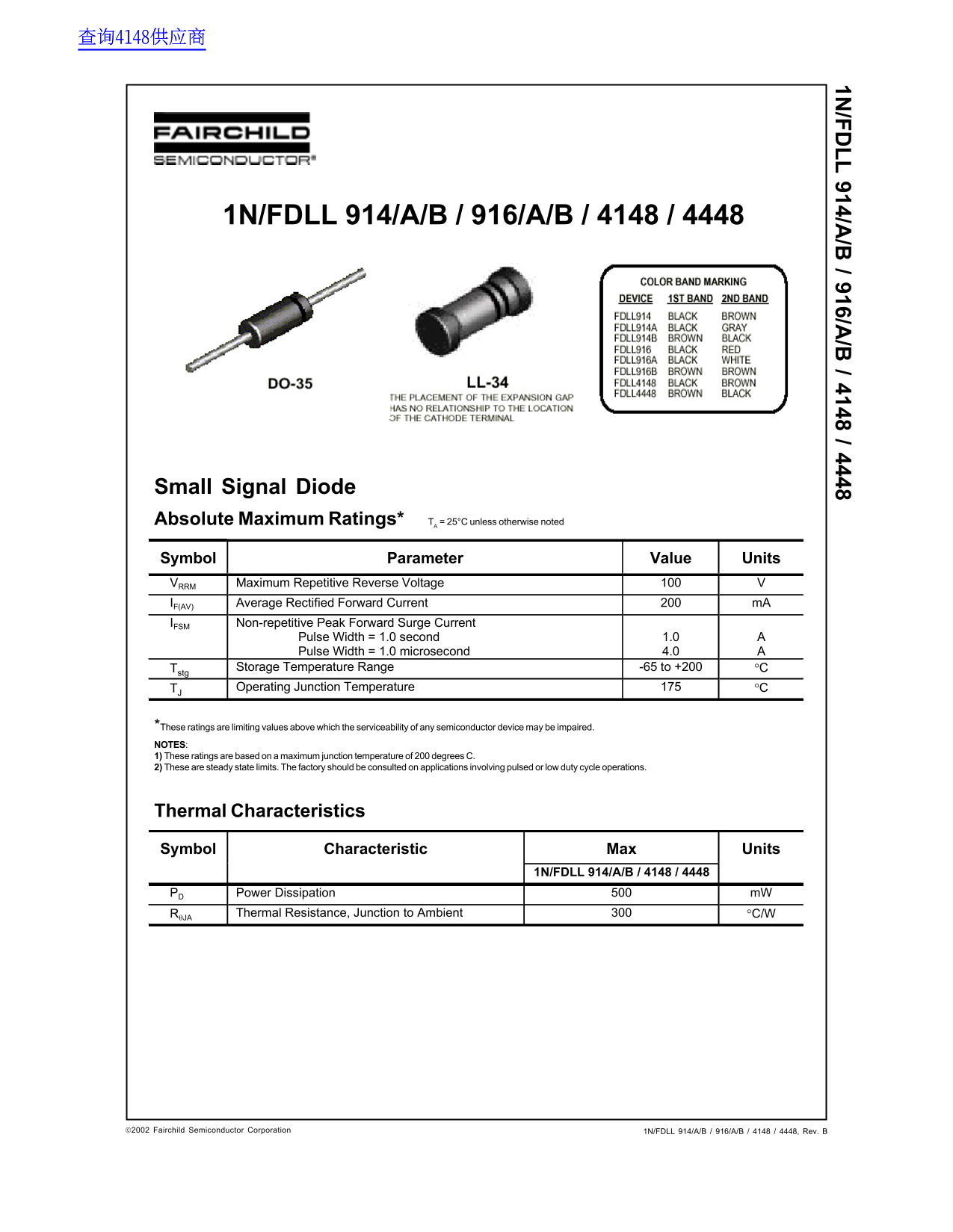 Fairchild 1N FDLL 914 A B 916 A B 4148 4448 Data Handbook - Page 1