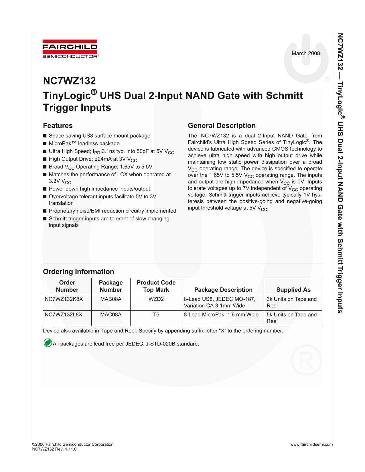 Fairchild NC7WZ132 Data Handbook - Page 1