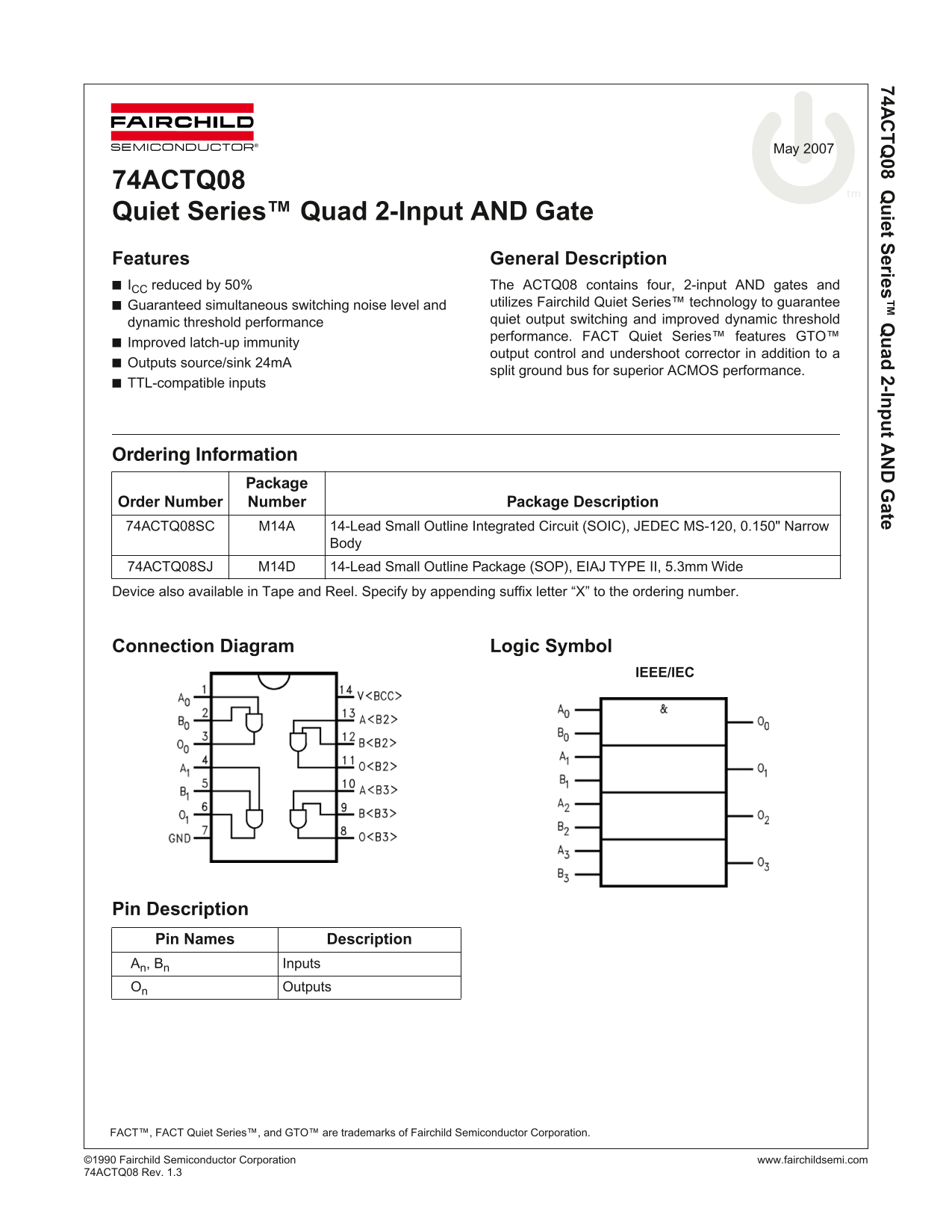 Fairchild 74ACTQ08 Data Handbook - Page 1