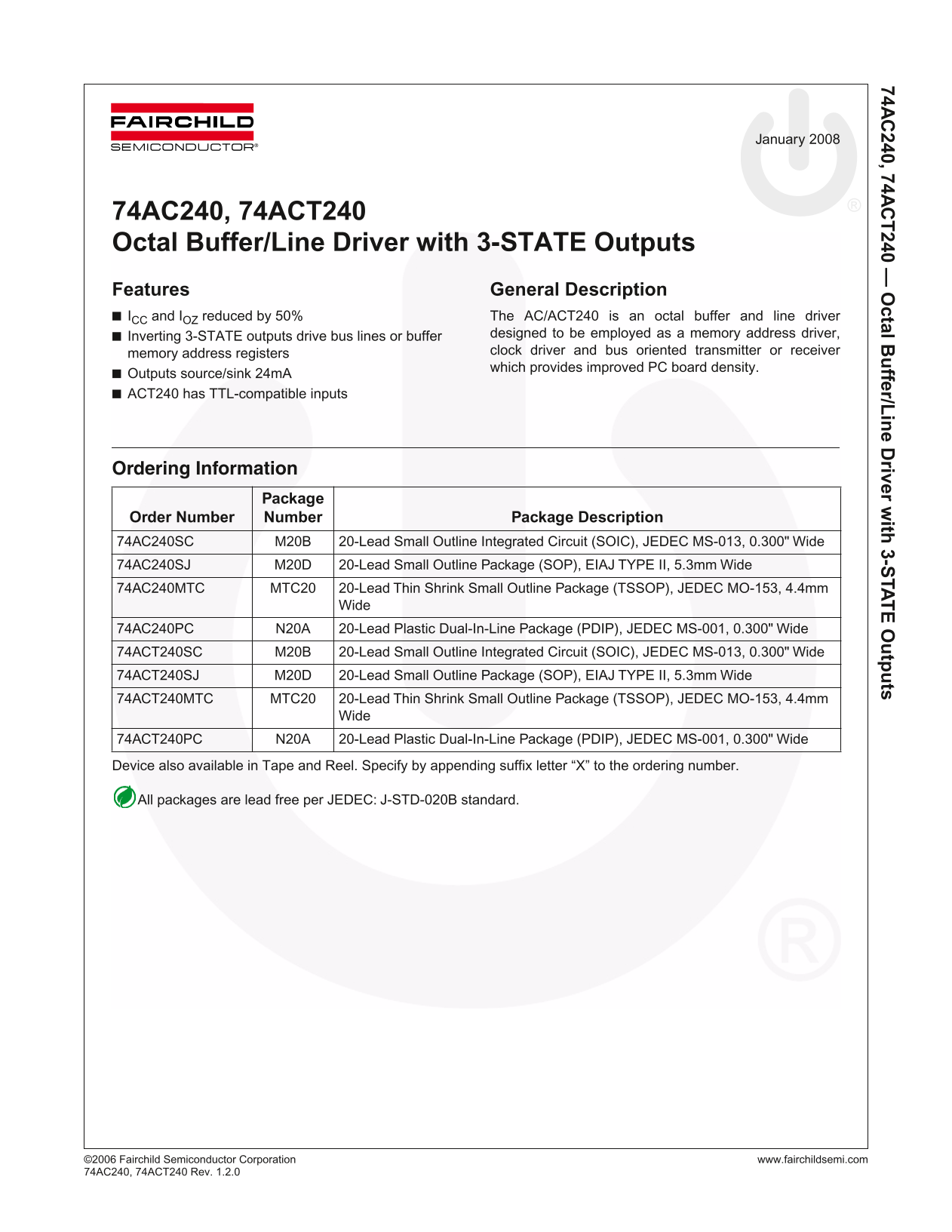 Fairchild 74AC240, 74ACT240 Data Handbook - Page 1