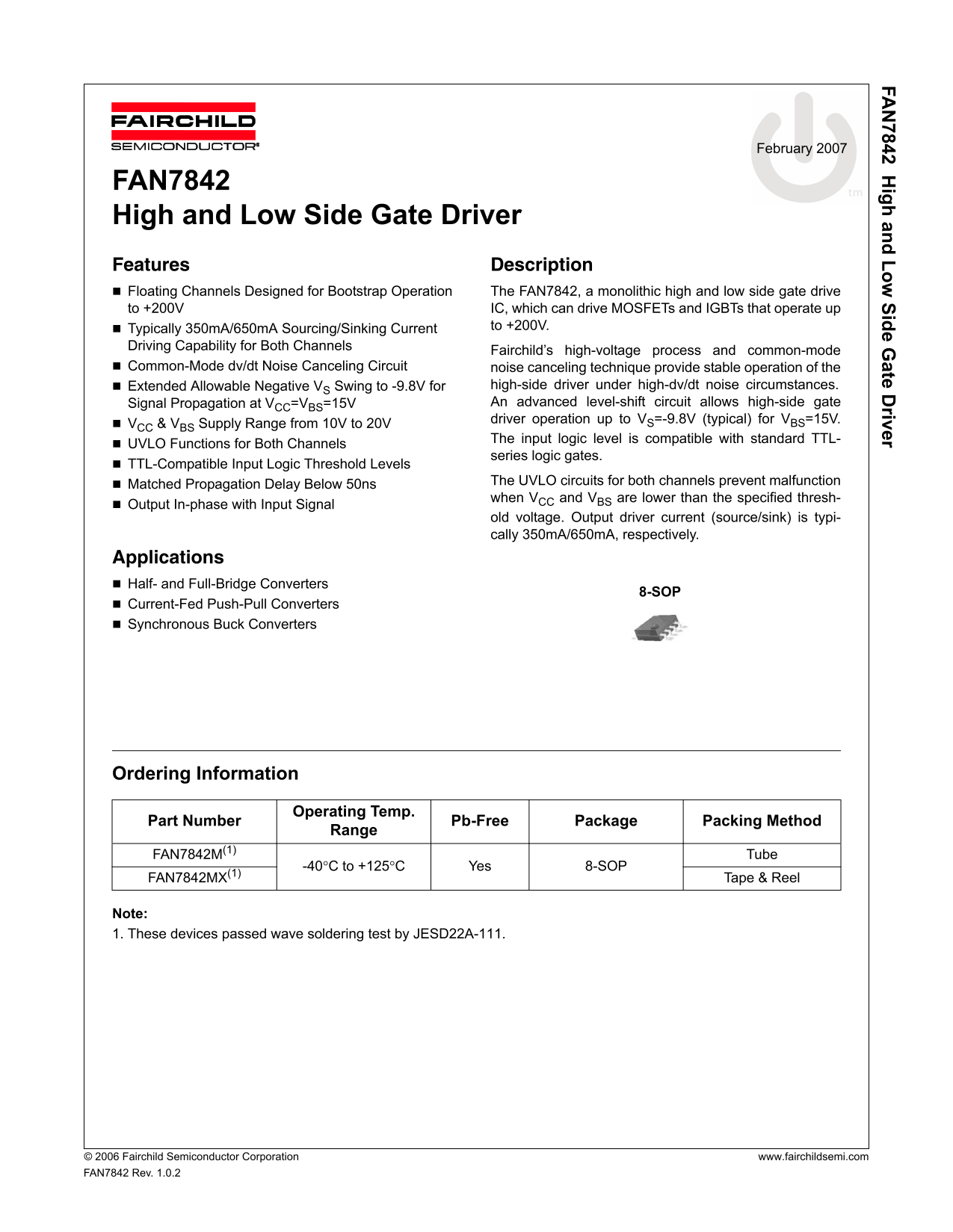 Fairchild Fan7842 Data Handbook - Page 1