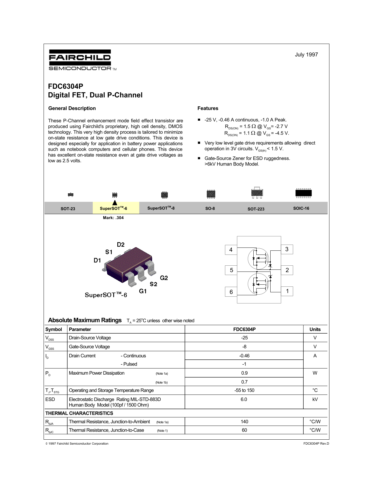 Fairchild FDC6304P User's Manual - Page 1