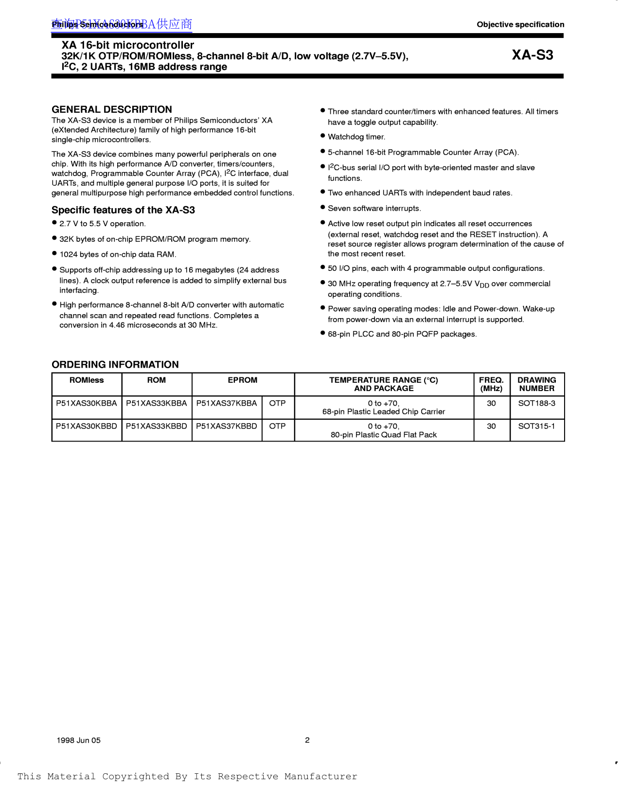 Philips Semiconductor XA-S3 16-bit Microcontroller User's Manual - Page 1