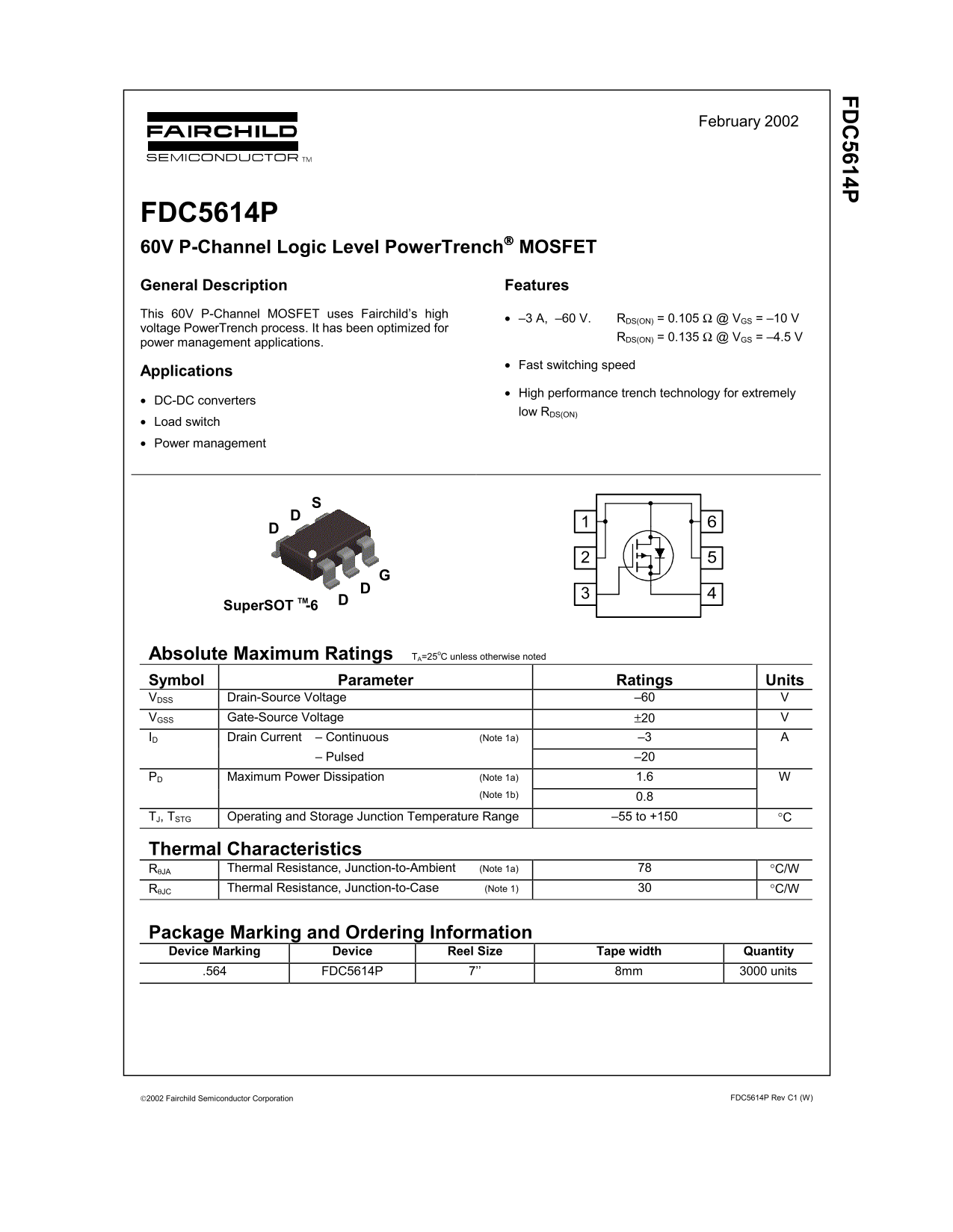 Fairchild FDC5614P Product Specificationsheet - Page 1